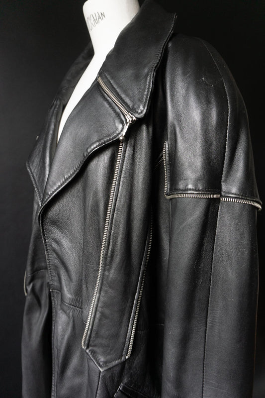 Vintage oversized Lederjacke mit Zipper Details, M–L