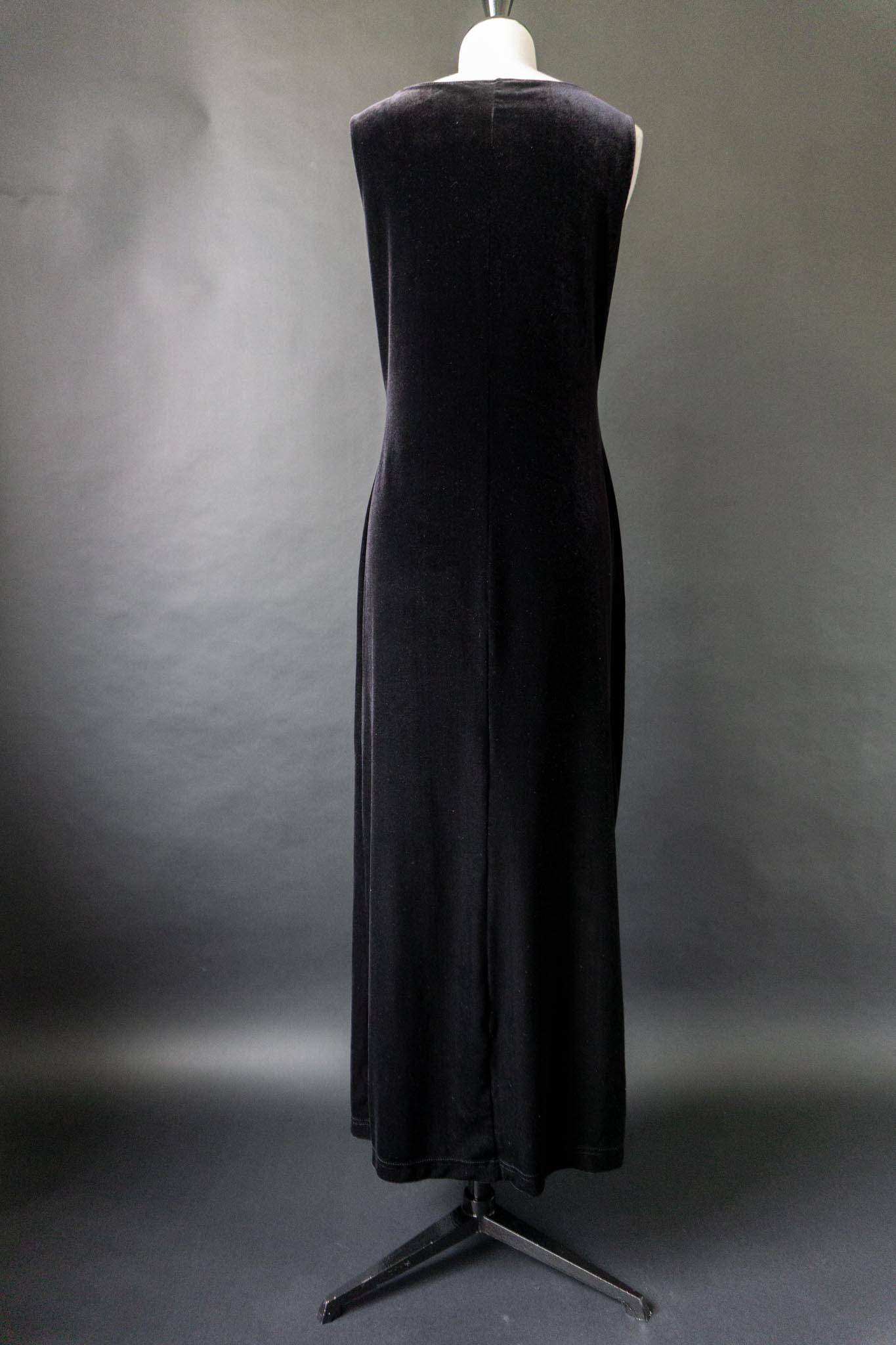 Vintage Maxikleid, schwarzer Samt, S–M