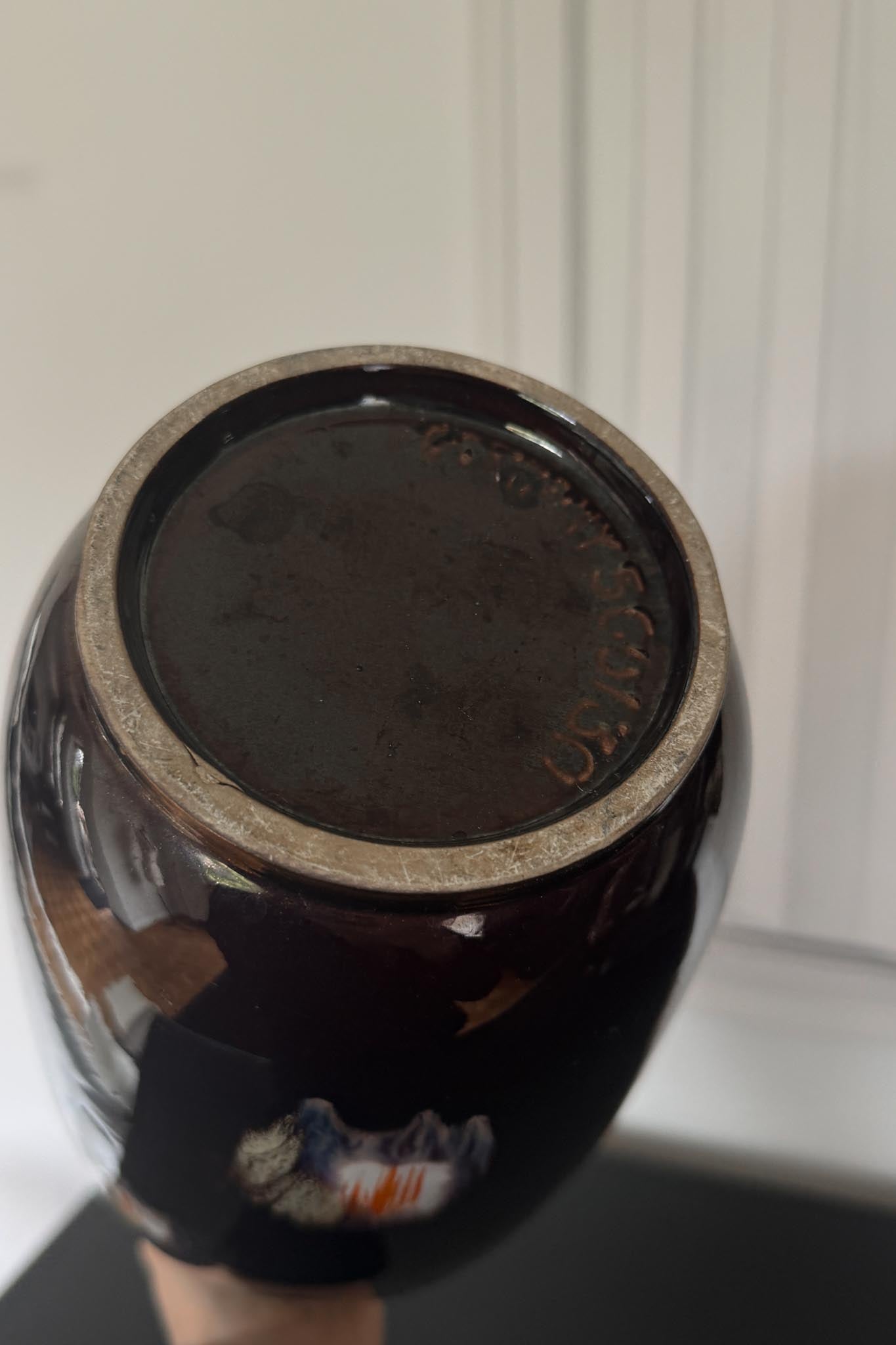 Vintage Keramikvase von Jasba – Laufglasur in Schwarzbraun | 60er/70er Jahre