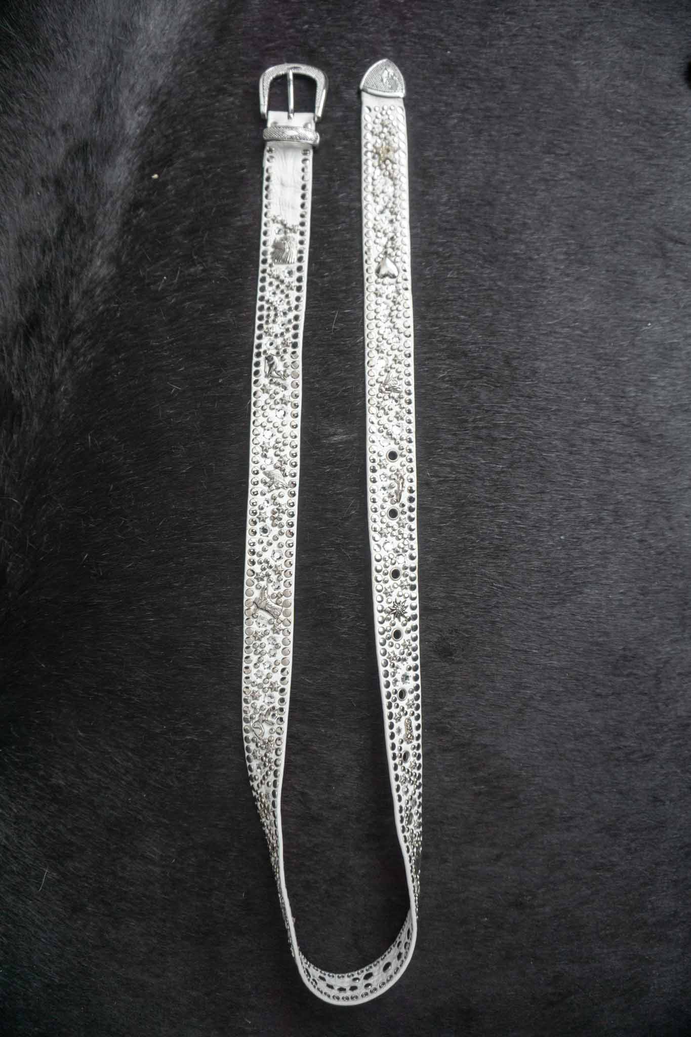 Vintage Kolster Echtledergürtel mit Strass, Nieten und Charms aus den 80er Jahren