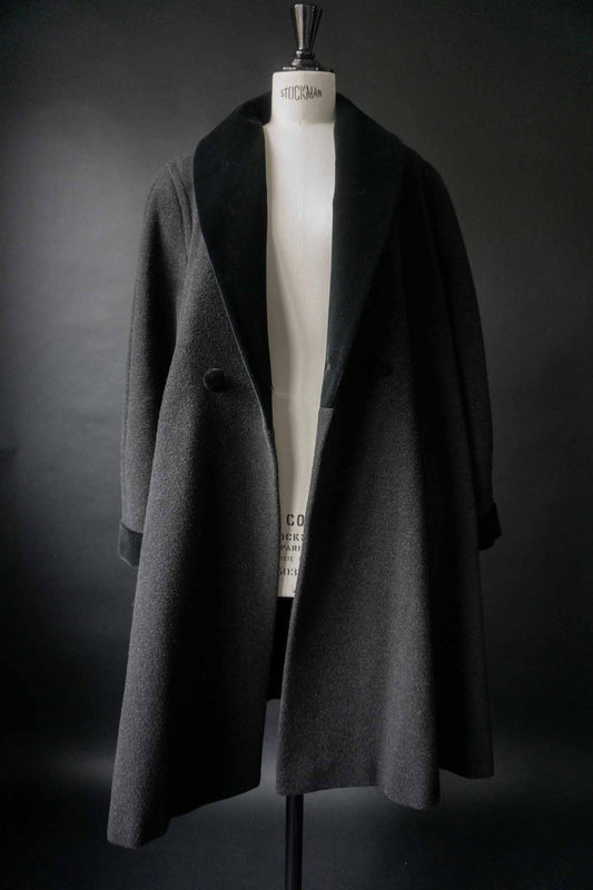 vintage wool coat with velvet shawl collar front