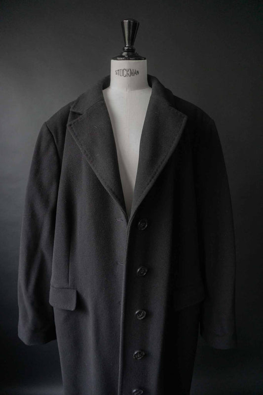 Schwarzer Oversized Vintage-Wollmantel aus Schurwolle und Kaschmir