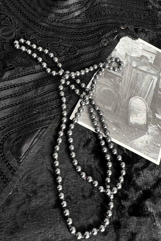 Lange Hämatit Perlenkette ohne Verschluss – Edelstein Halskette