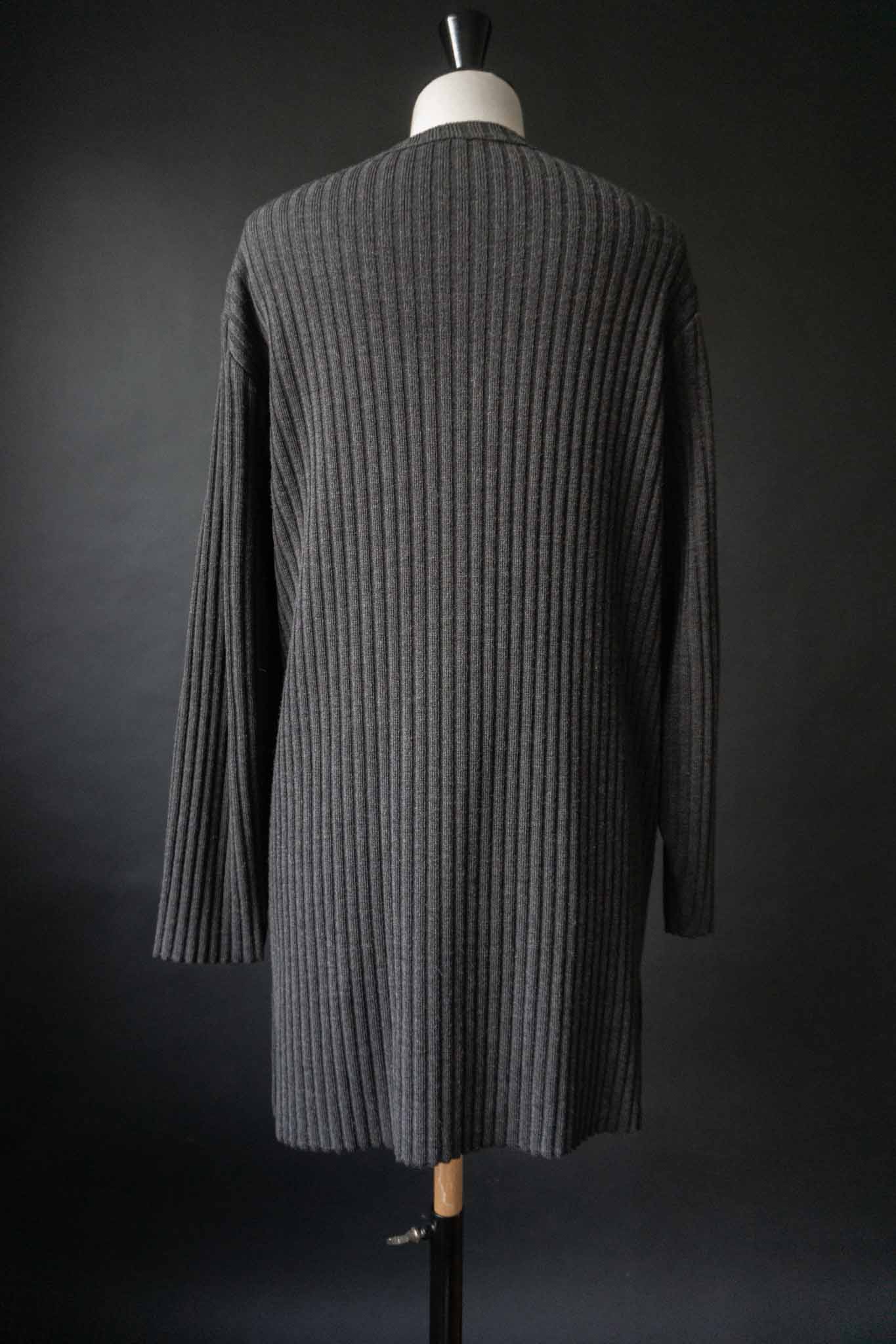 Graue gerippte Vintage Strickjacke