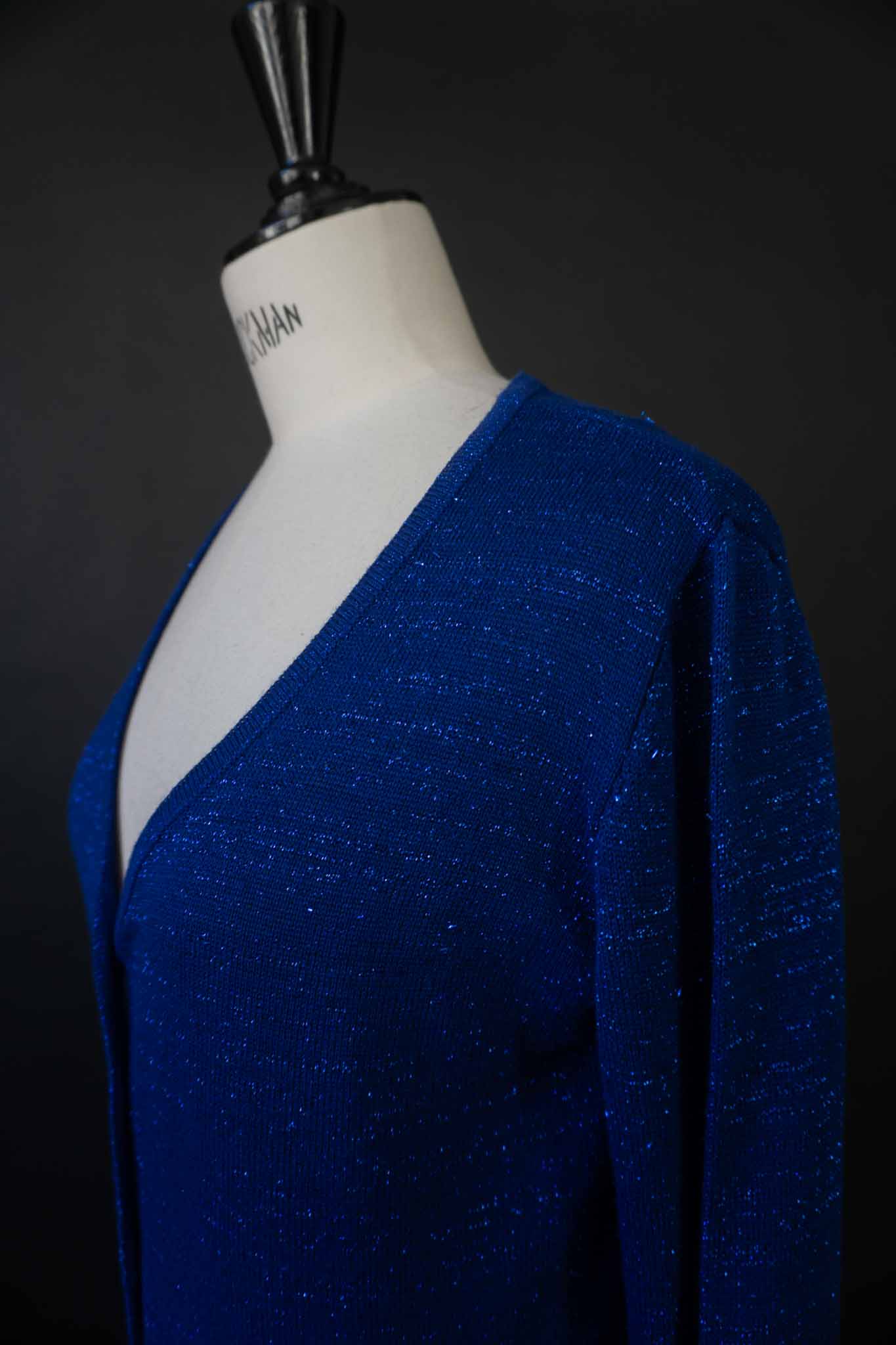Vintage blue Lurex knit cardigan with subtle shimmer