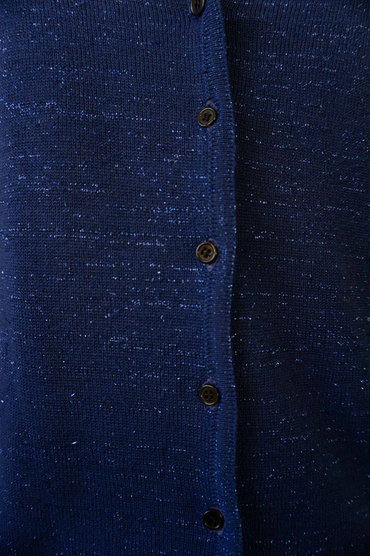 Vintage blue Lurex knit cardigan with subtle shimmer
