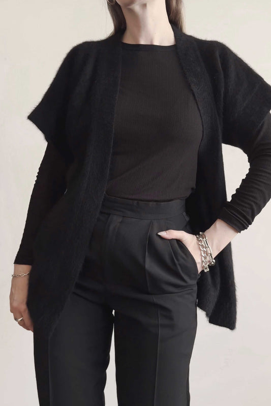 Vintage 70s Angora Strickweste, Schwarz, S–M theplaincircle vintage