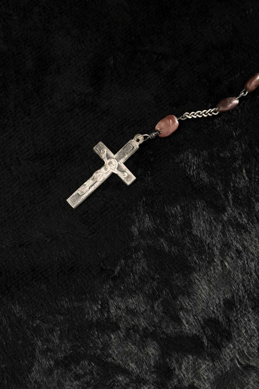 Antiker Rosenkranz aus Olivenkernen mit Metallkreuz, handgearbeitet um 1900 – theplaincircle vintage