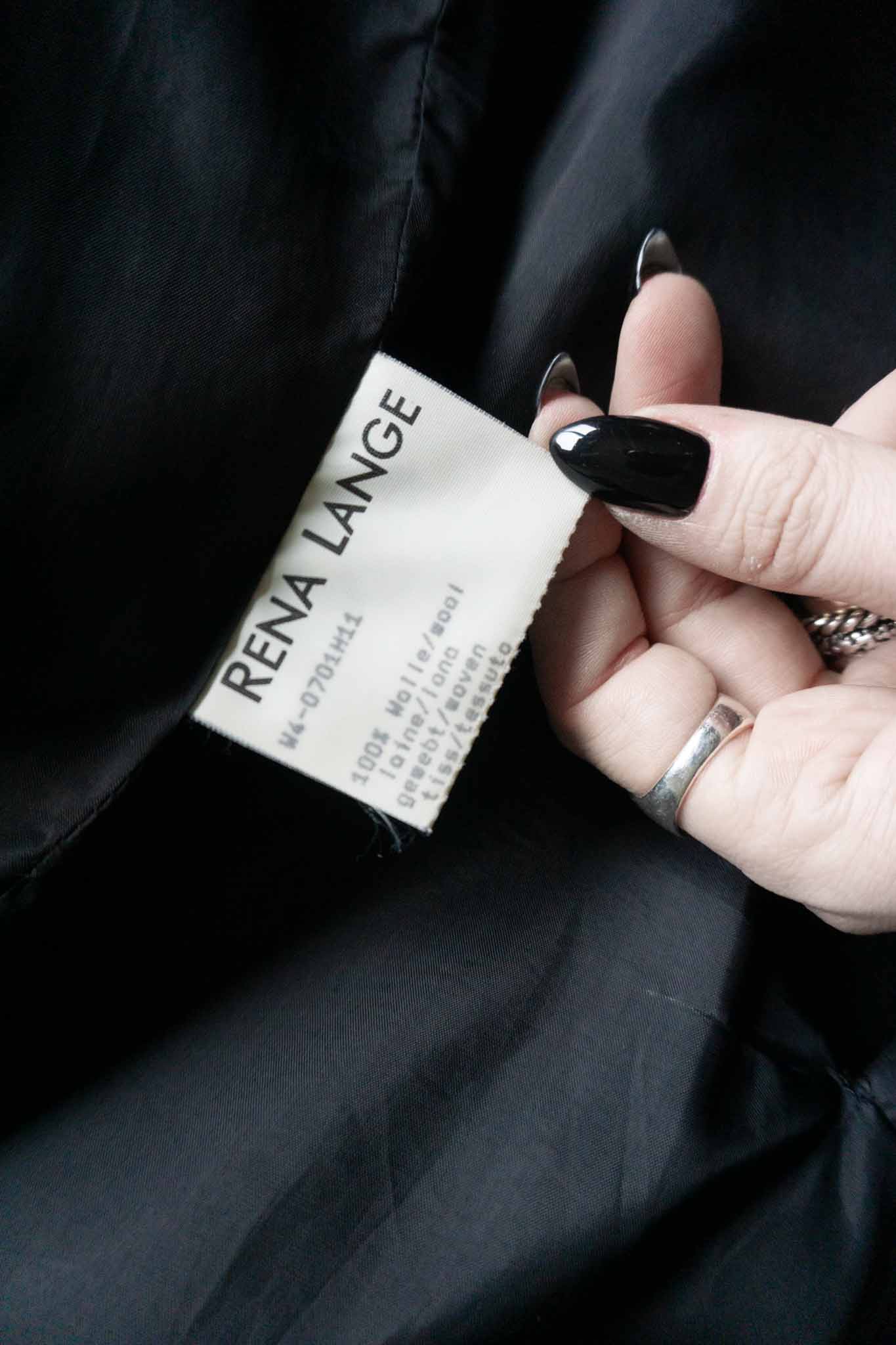 Vintage René Lange Wollkostüm mit Herz-Knöpfen – schwarzer Designer Blazer und Rock