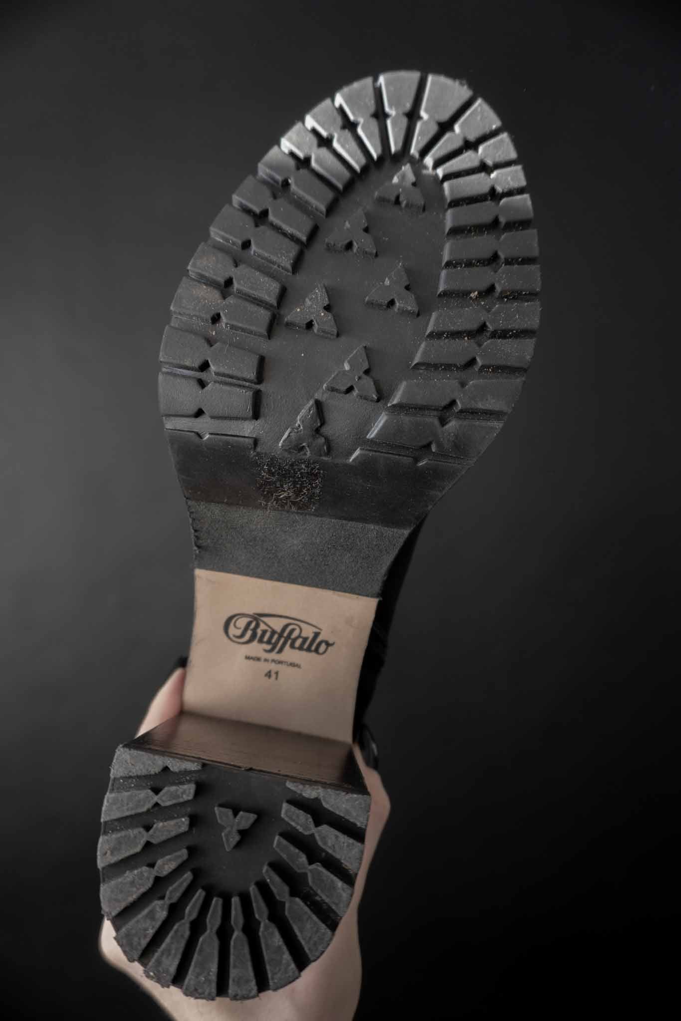 Y2K Buffalo Platform Boots schwarzes Echtleder chunky Plateauabsatz Paar – dunkles Vintage Schuhwerk 00s Retro Fashion