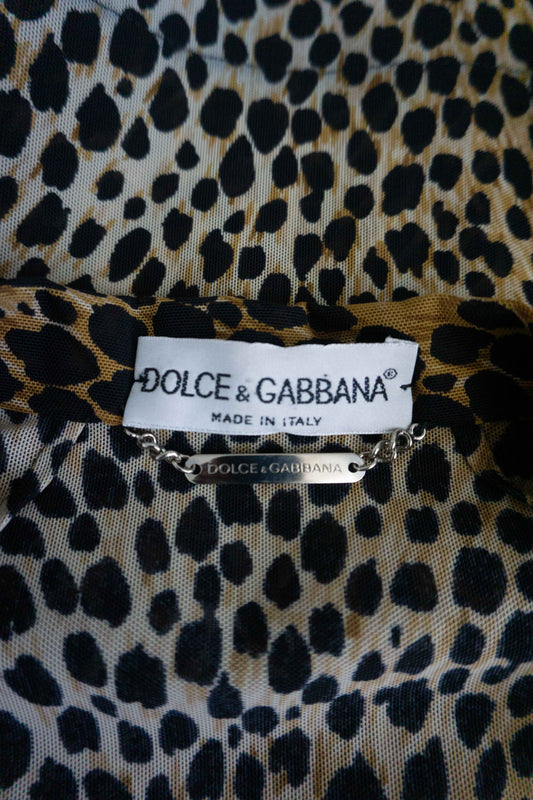 Vintage Dolce & Gabbana Leopard Blazer aus den 90ern mit Perlmutt-Logoknöpfen und taillierter Silhouette