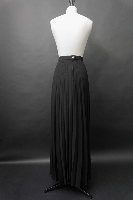 Schwarzer langer Vintage Maxi Faltenrock mit Plissierung