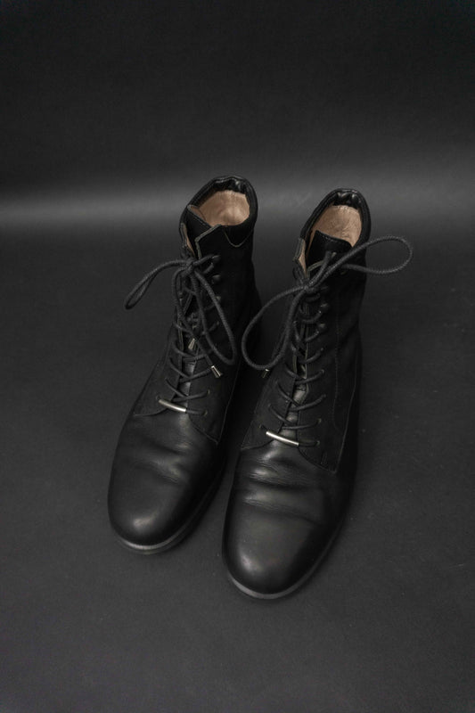 Vabene Vintage Leder Boots schwarz Damen Schnürstiefeletten