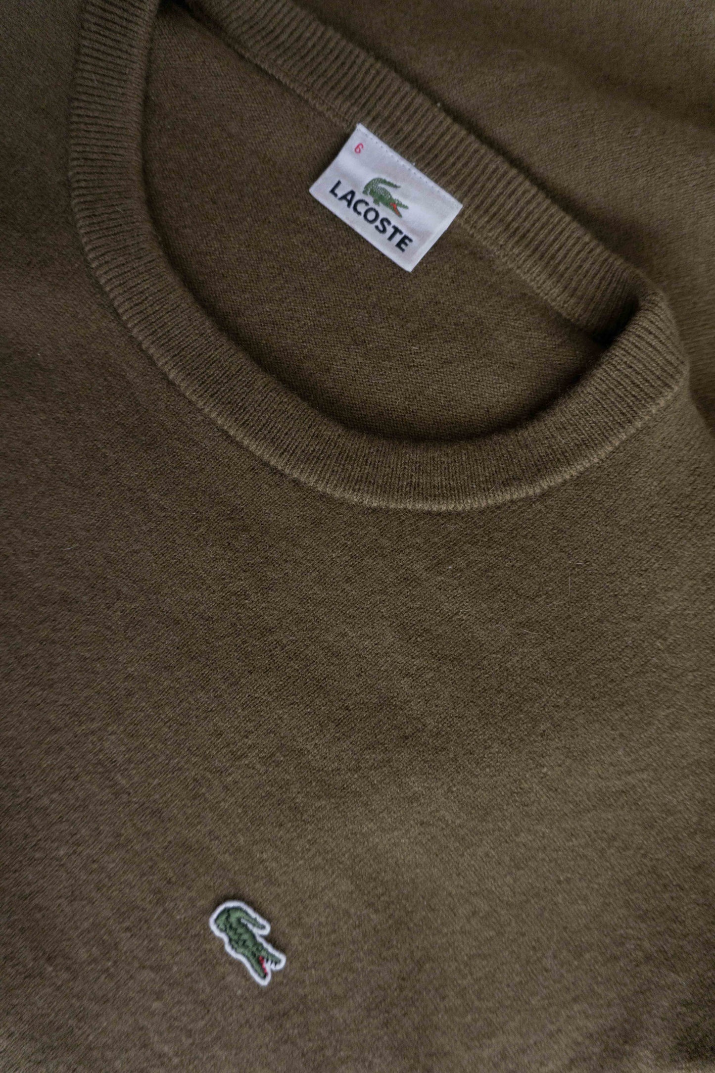 Vintage Lacoste Pullover khaki aus reiner Schurwolle