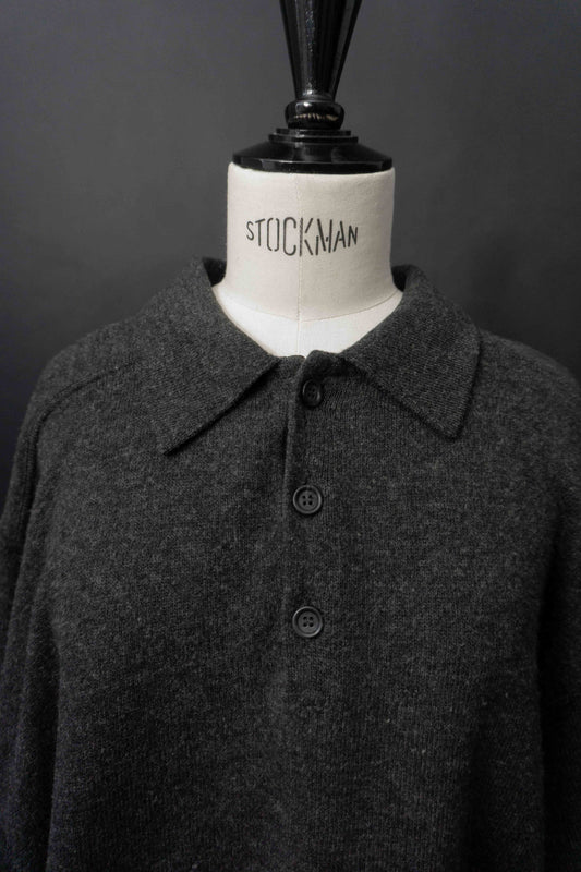 Oversized Vintage Merino Wollpullover in Anthrazit mit Troyerkragen aus nachhaltiger Wolle