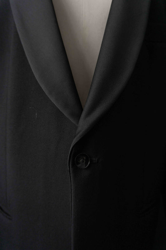 Schwarzer Vintage Smoking Blazer aus Schurwolle mit abgerundetem Satinrevers