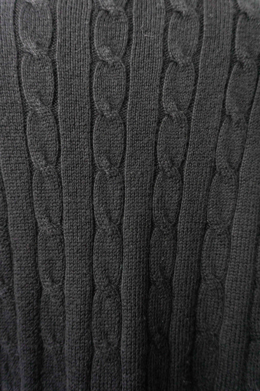 Schwarzer Vintage Zopfstrick Pullover aus Baumwolle mit Kaschmir – klassisches Basic für Damen