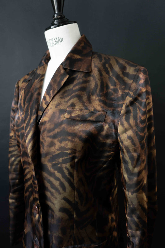 Vintage Tiger Blazer mit shiny Oberfläche in Schwarz Braun im Gothic Glam Rock Stil