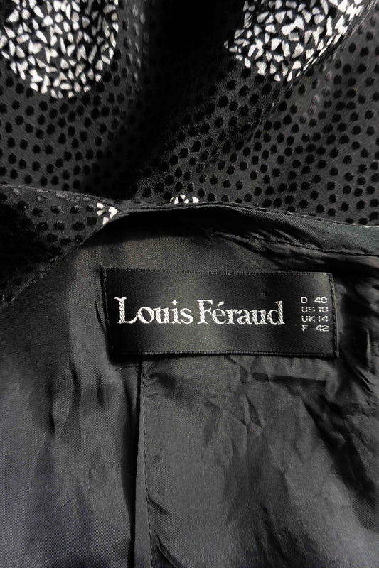 Schwarzes Louis Féraud Seidenkleid mit weißem geflocktem Print