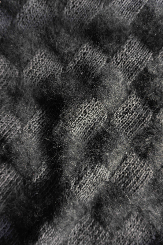 Handgestrickter schwarzer Vintage Angora Wollpullover mit Lurex Details und U-Boot-Ausschnitt