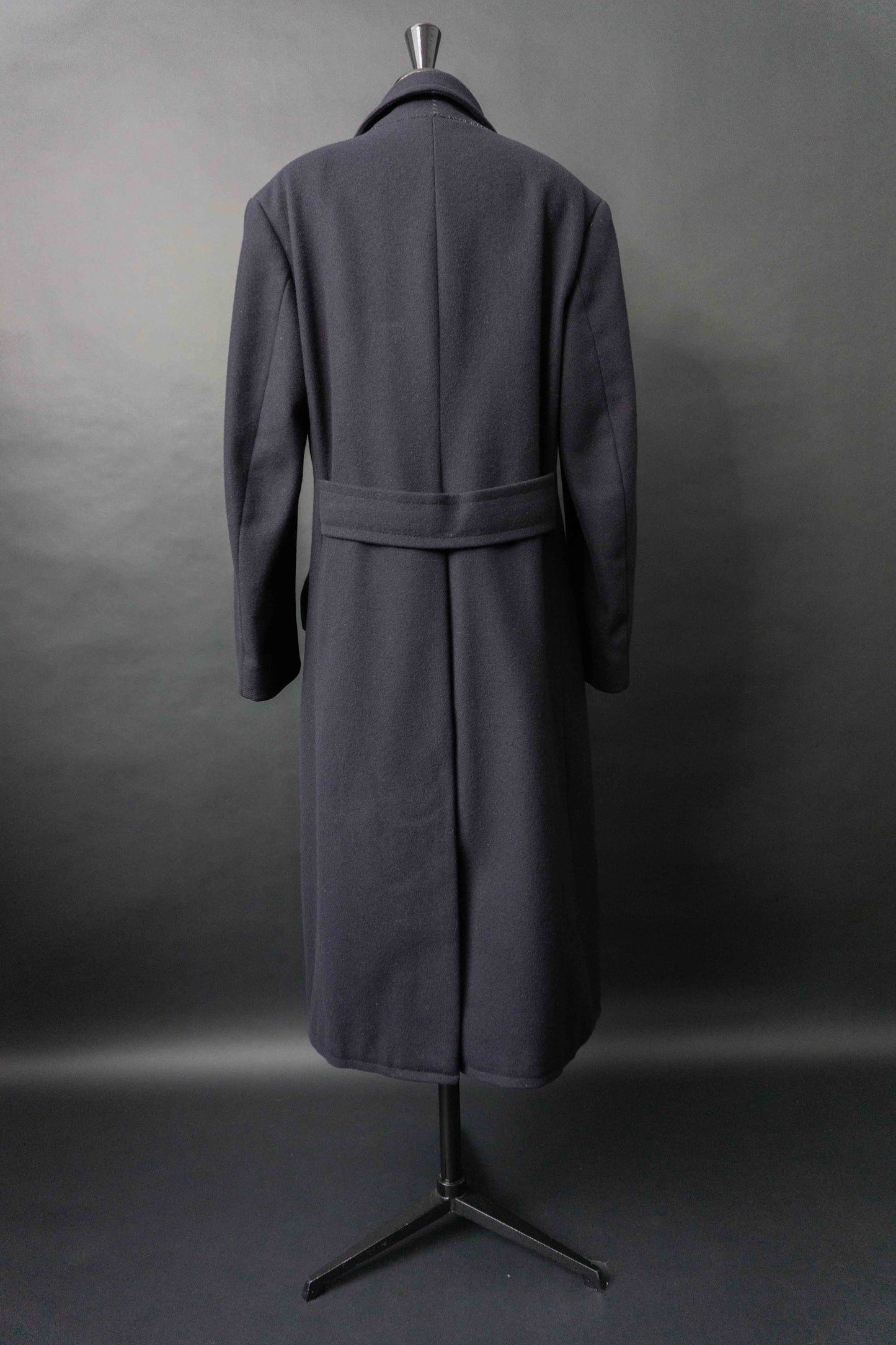 Vintage Schurwoll Mantel 80er Jahre im Military Stil, hoch schließbar, dunkel, structured wool coat