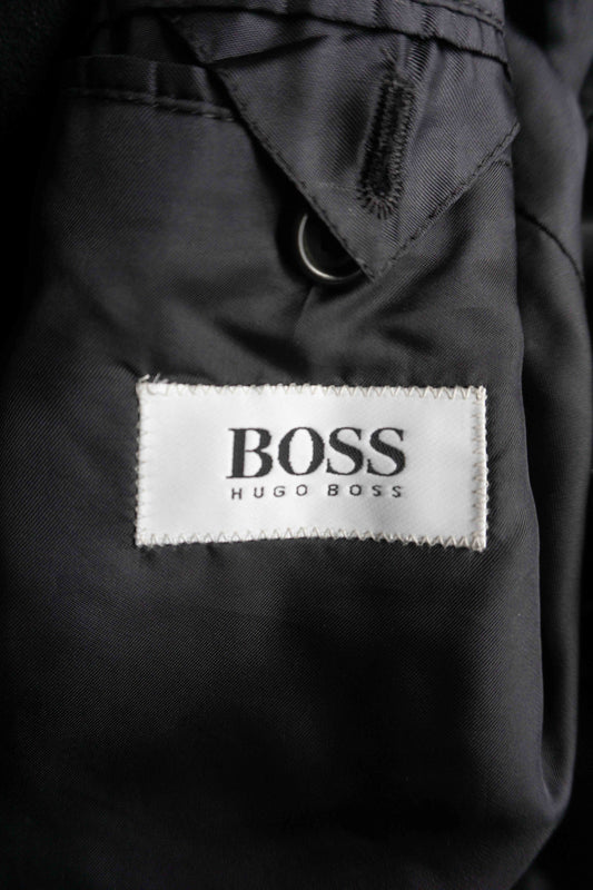 Hugo Boss Vintage Mantel Navy aus Woll-Kaschmir, oversized Doppelreiher, Designer Wintermantel