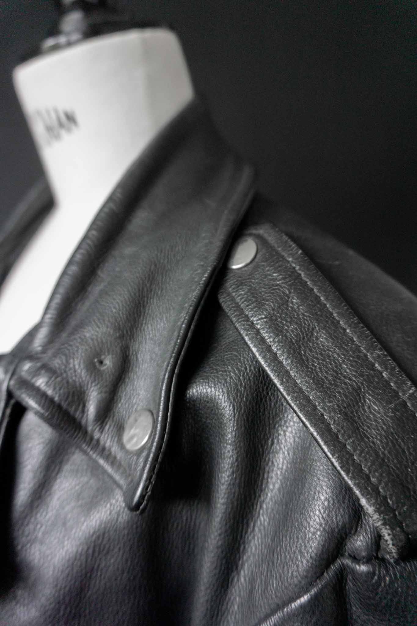 vintage black leather biker jacket