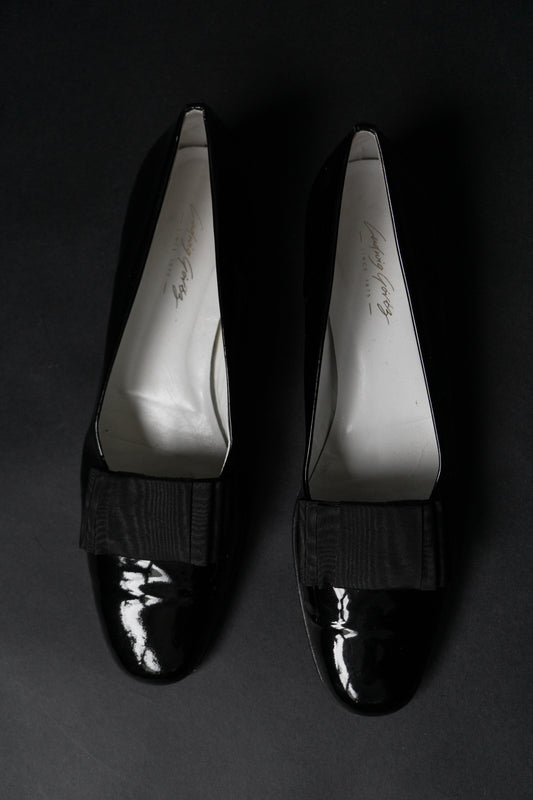 Schwarze Vintage Ballerinas aus Lackleder mit Ripsbandschleife aus den 90ern – Größe 41