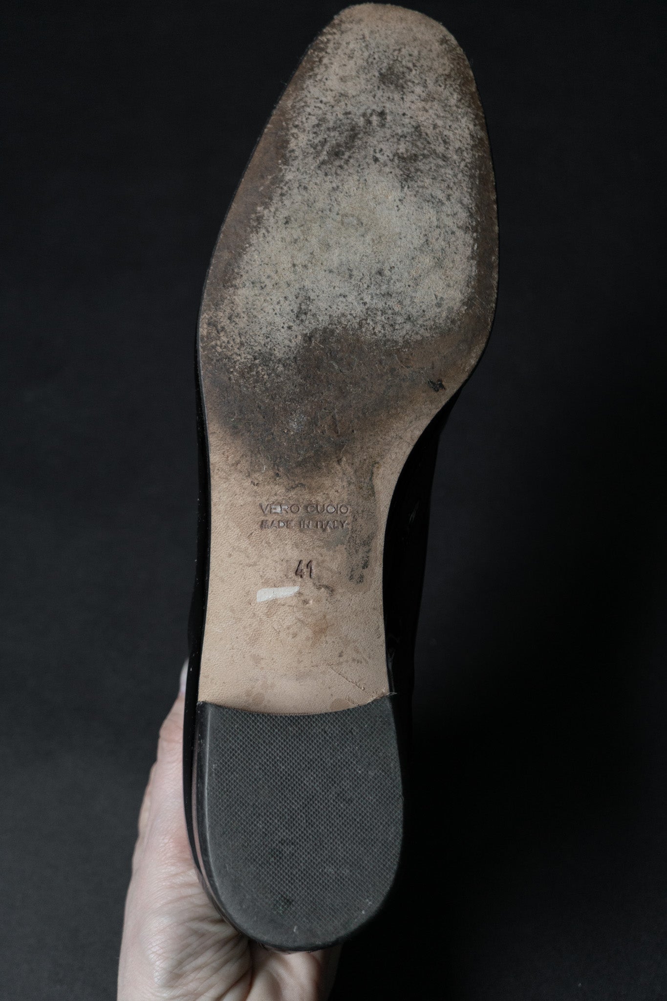 Schwarze Vintage Ballerinas aus Lackleder mit Ripsbandschleife aus den 90ern – Größe 41