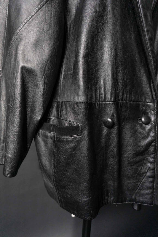 Doppelreihiger schwarzer Vintage Leder-Blazer mit Wildleder