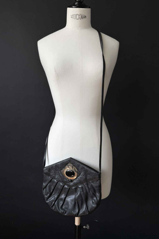 Vintage Leder Umhängetasche mit Schmuckverschluss
