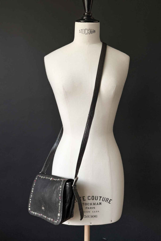 Vintage 80s Kolster Ledertasche mit Strass und Nieten