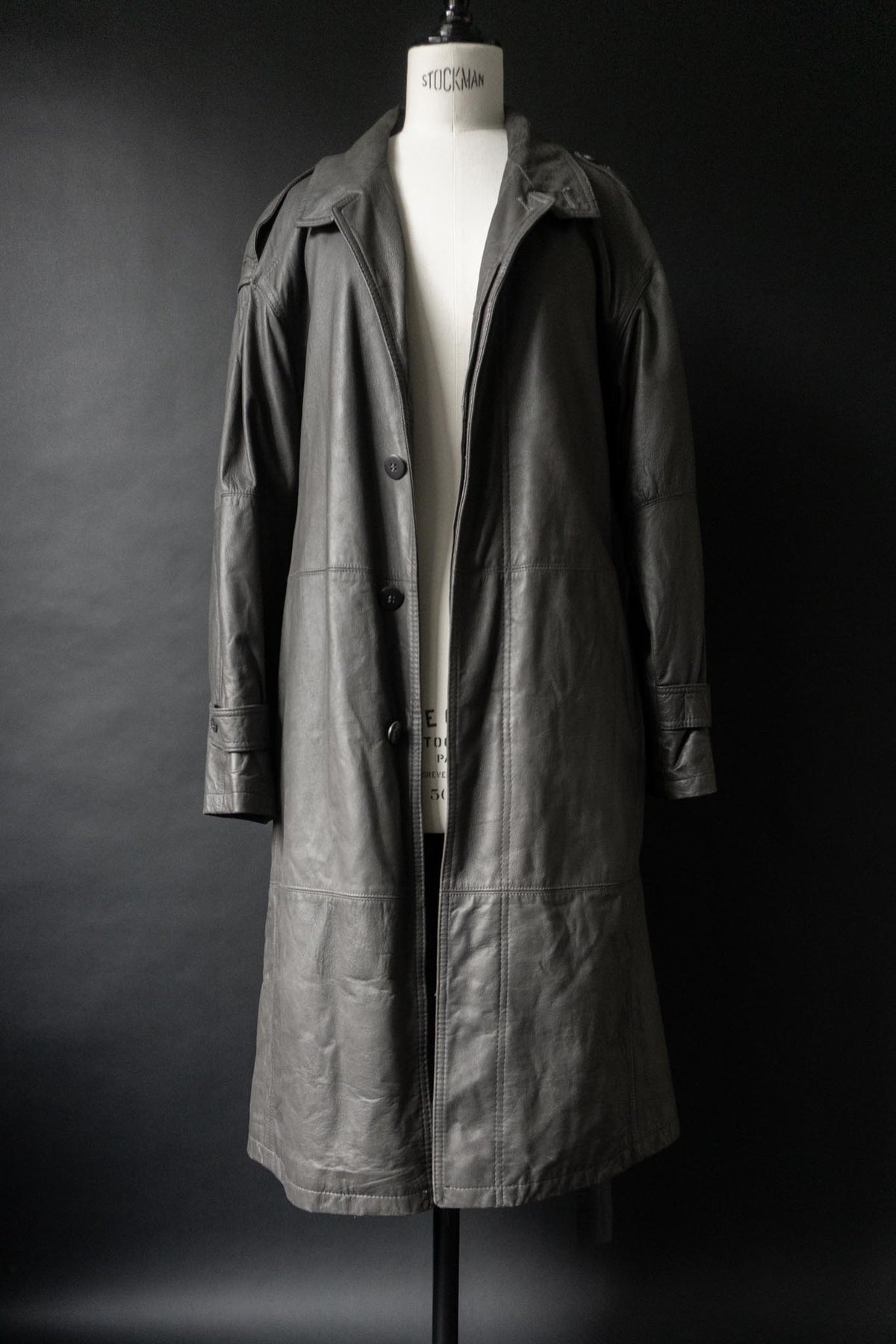 Vintage 80s Ledertrench, Greige, M–L