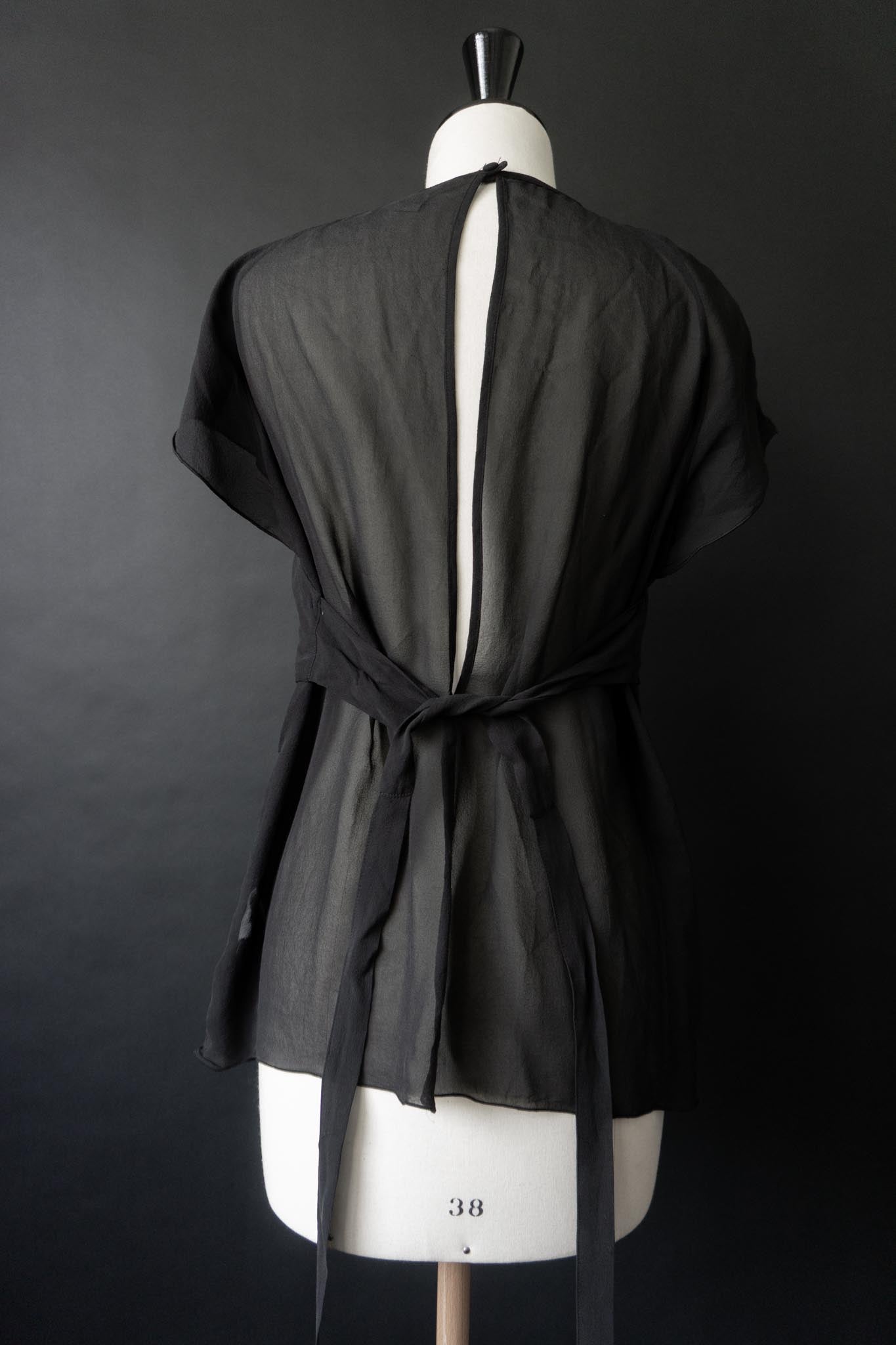Vintage Karl Lagerfeld Seidenbluse in Schwarz mit transparentem Layer, S–M