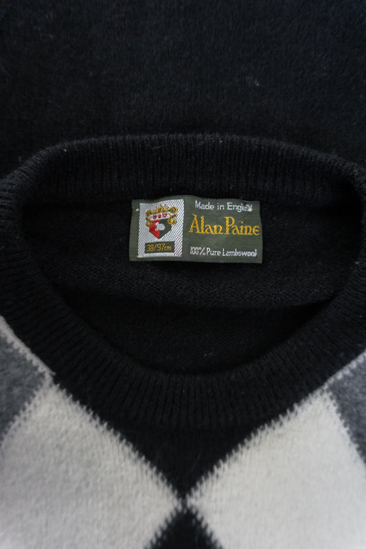 Vintage Rautenpullover aus 100 % Lambswool, S–M