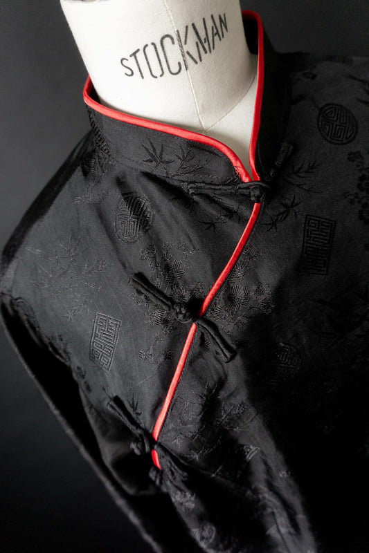 Vintage Bluse Mandarin, Schwarz, Seide, S