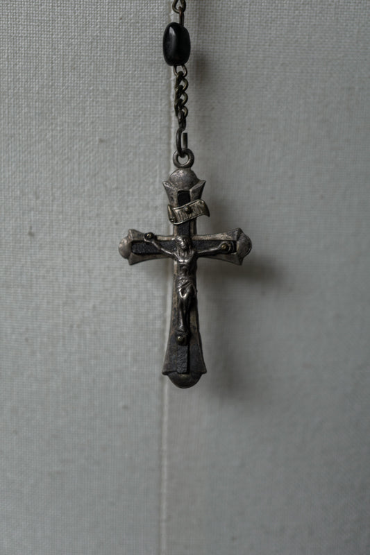 Antiker Rosenkranz mit Onyx-Perlen & Kreuz