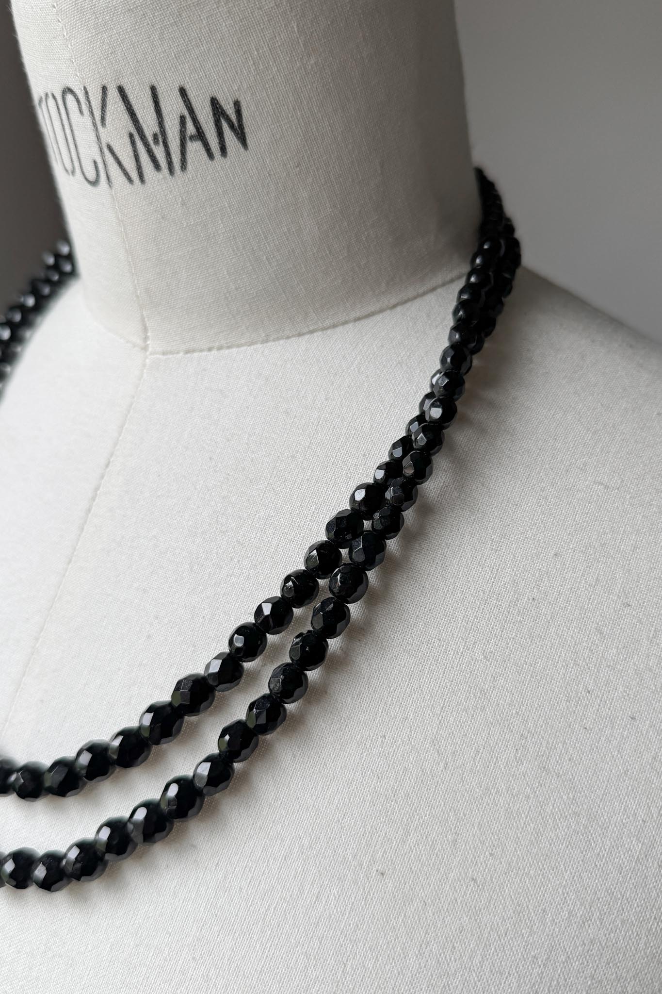 Antique Victorian Jet Necklace – Double Strand Black Gagat Necklace Rhinestone Clasp theplaincircle vintage