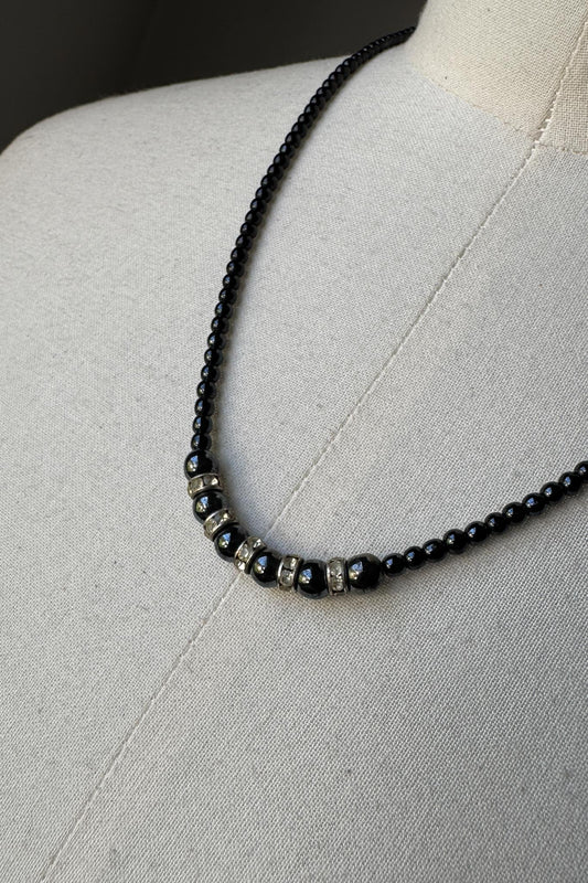 Vintage Onyx Strass Kette – Schwarze Perlenkette mit Rhinestone Details theplaincircle vintage