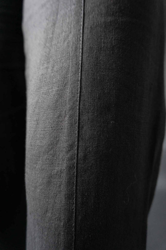 Schwarze Vintage Highwaist Leinenhose mit weitem Bein