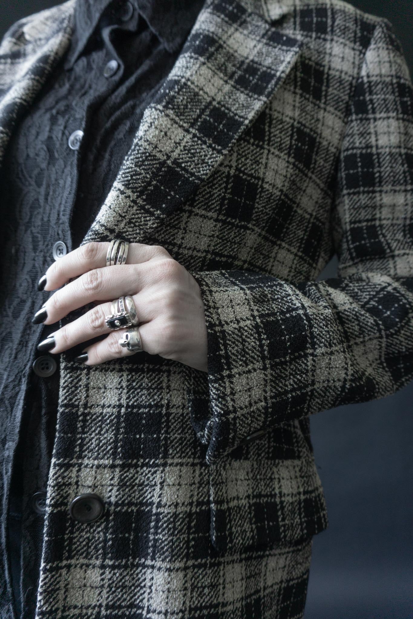 Vintage Les Copains Blazer 80s kariert Schwarz Weiß Wolle Made in Italy