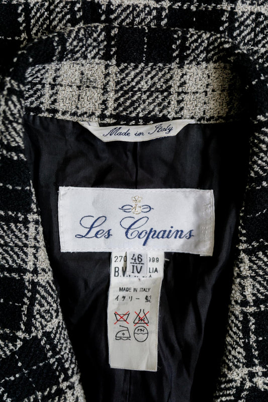 Vintage Les Copains Blazer 80s kariert Schwarz Weiß Wolle Made in Italy
