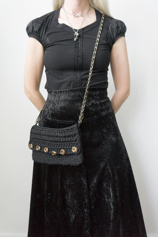 70s Tasche Crochet Schwarz - Vintage Tasche im Chanel Look