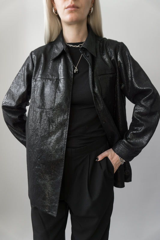 Overshirt Schwarz Snake Shiny - theplaincircle vintage