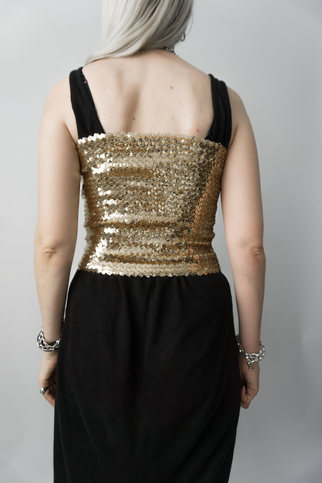 Tubetop Gold Pailletten 80s S–M - theplaincircle vintage