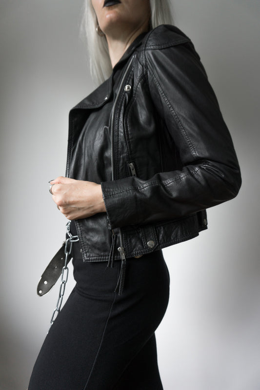 Lederjacke Biker Schwarz XS - theplaincircle vintage