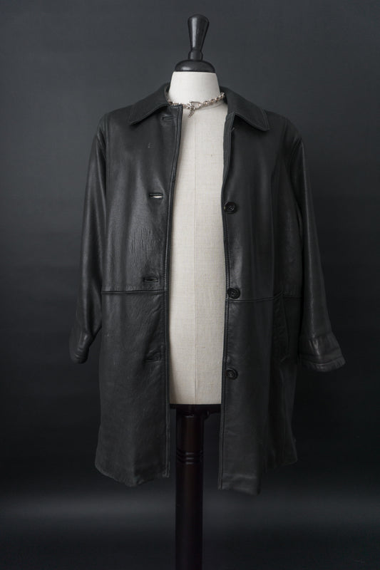 Slouchy Ledermantel Schwarz - theplaincircle vintage