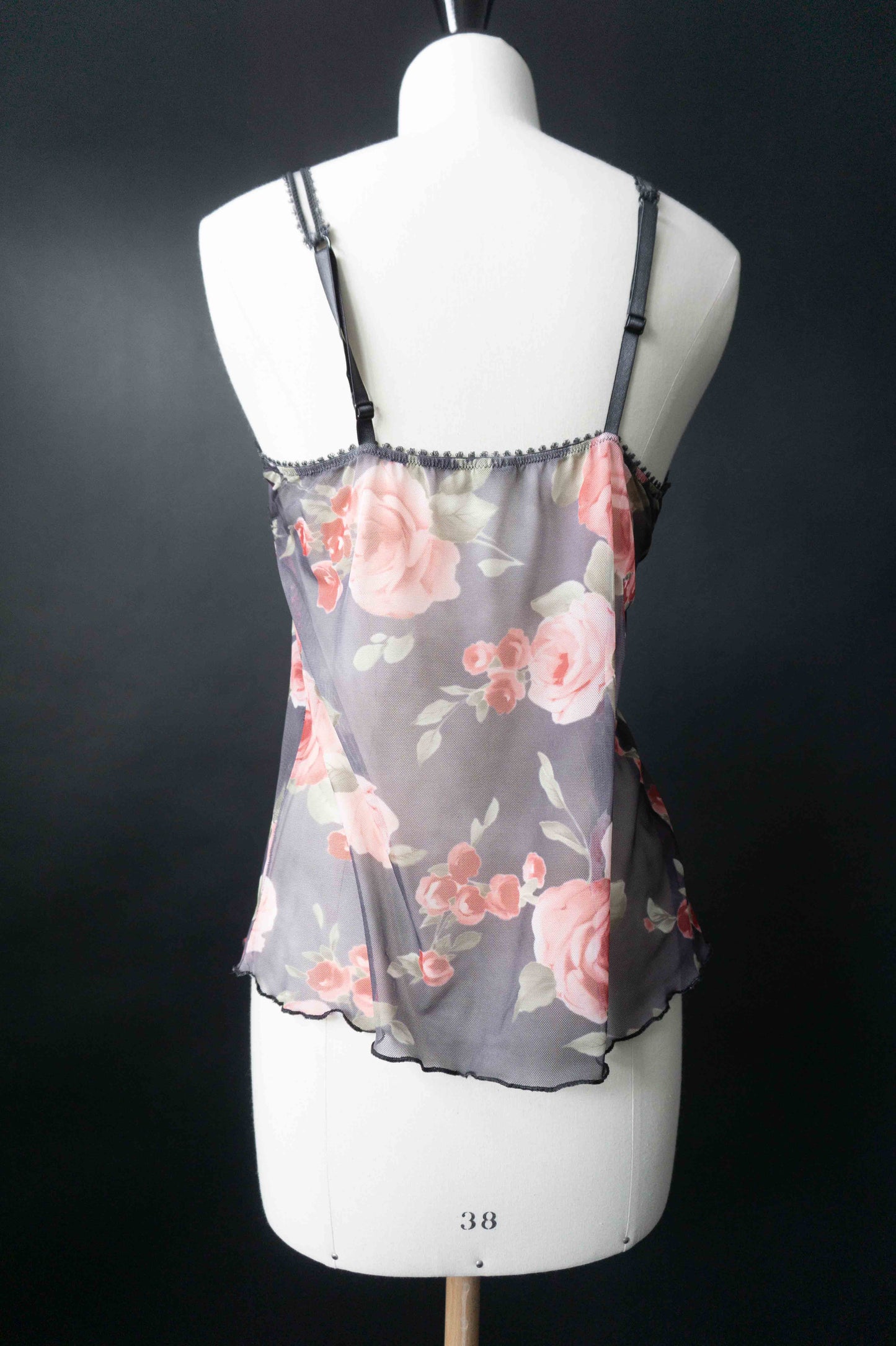 Vintage Mesh-Top mit Rosenmuster, XS–M theplaincircle vintage