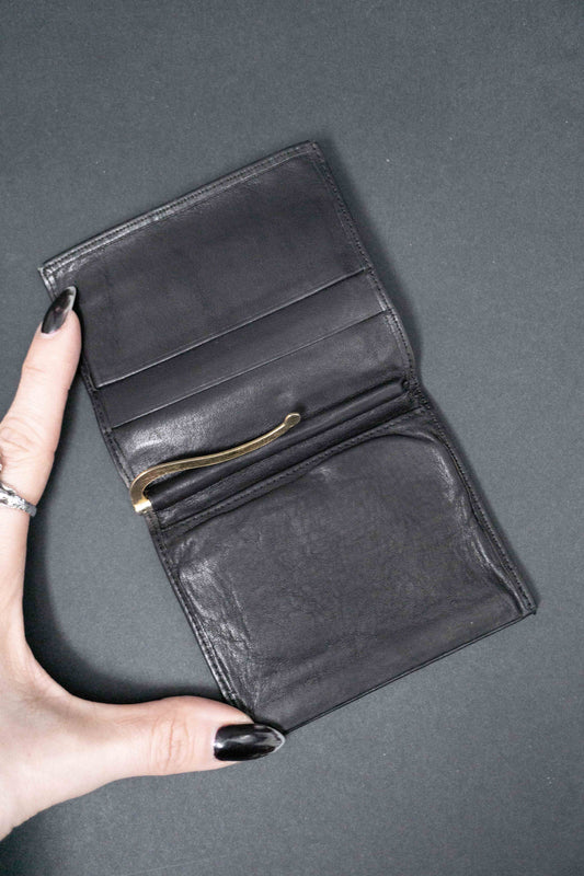 Schwarzes 80er Vintage-Portemonnaie mit Geldclip und goldener Hardware