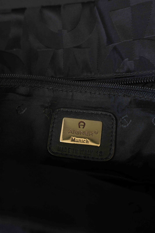 Vintage Aigner Shopper Schwarz Nylon Goldene Hardware